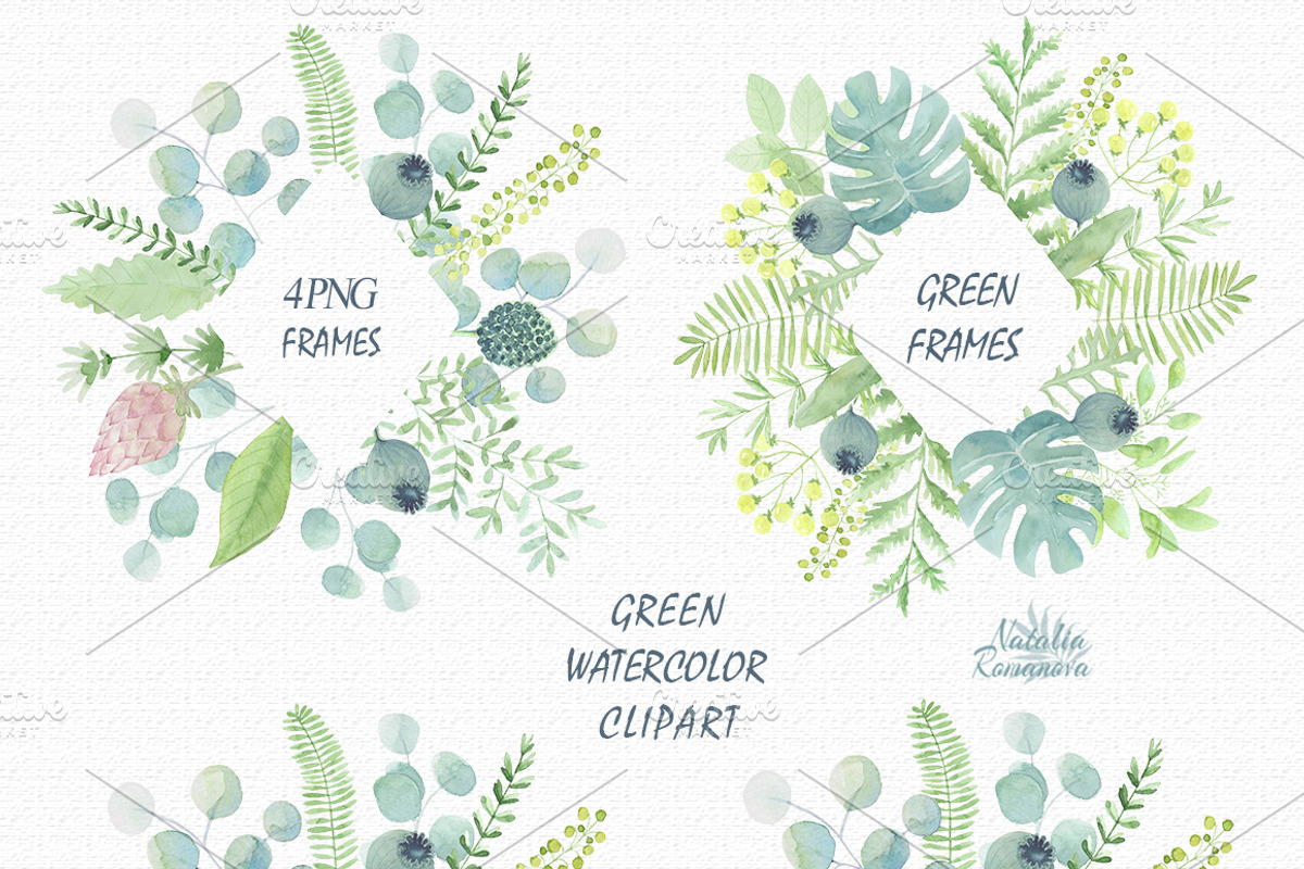 Big green set in watercolor., a Texture Illustration by BrushArtDesigns (Photo 6 of 9)