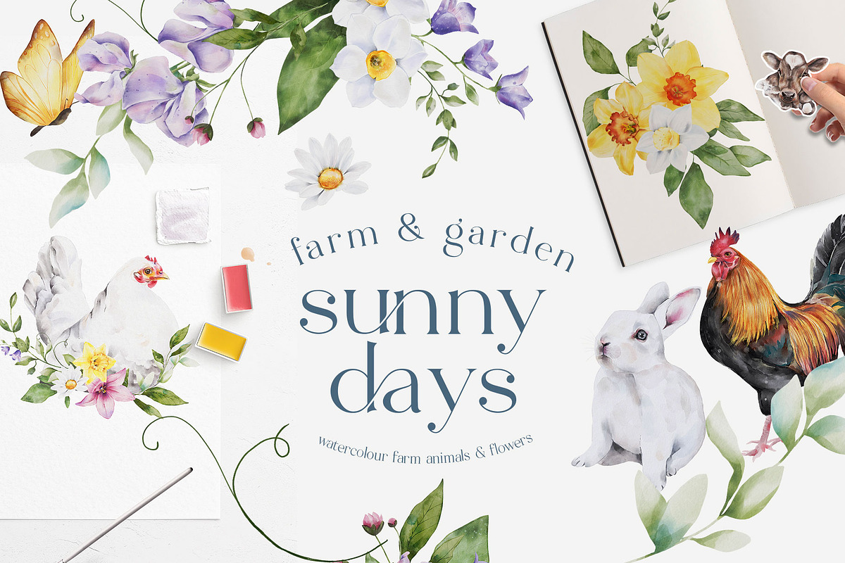 Farm Animals & Flowers Watercolour, an Animal Illustration by Busy May Studio (Photo 1 of 11)
