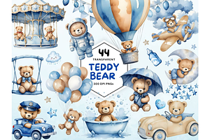 Watercolor Teddy bear clipart Blue