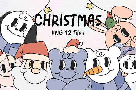 Cute Christmas Groovy Retro Clipart