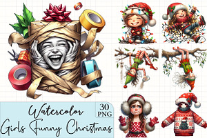 Cute Holiday Girls–Funny Christmas, an Illustration by CrexoraLab