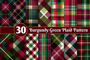Burgundy Green Plaid Pattern, an Illustration by Dream Creation