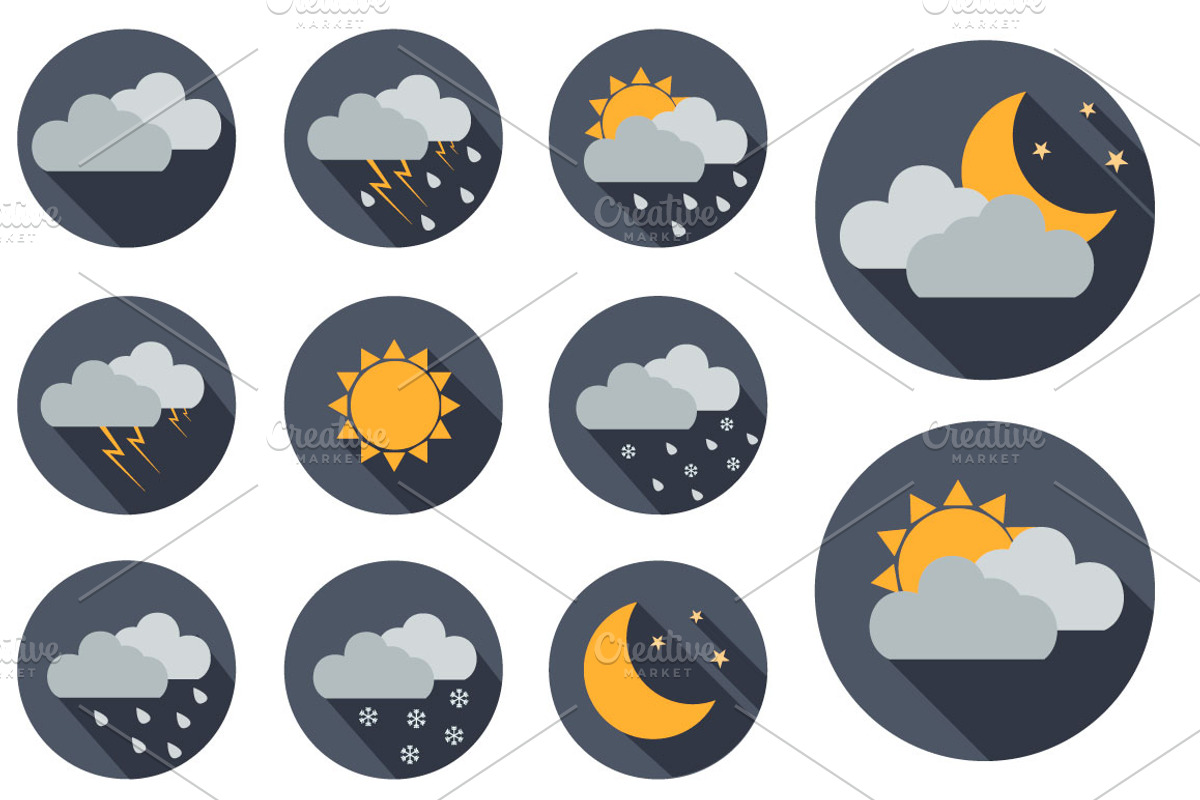 11 Vector Weather icons. Flat design