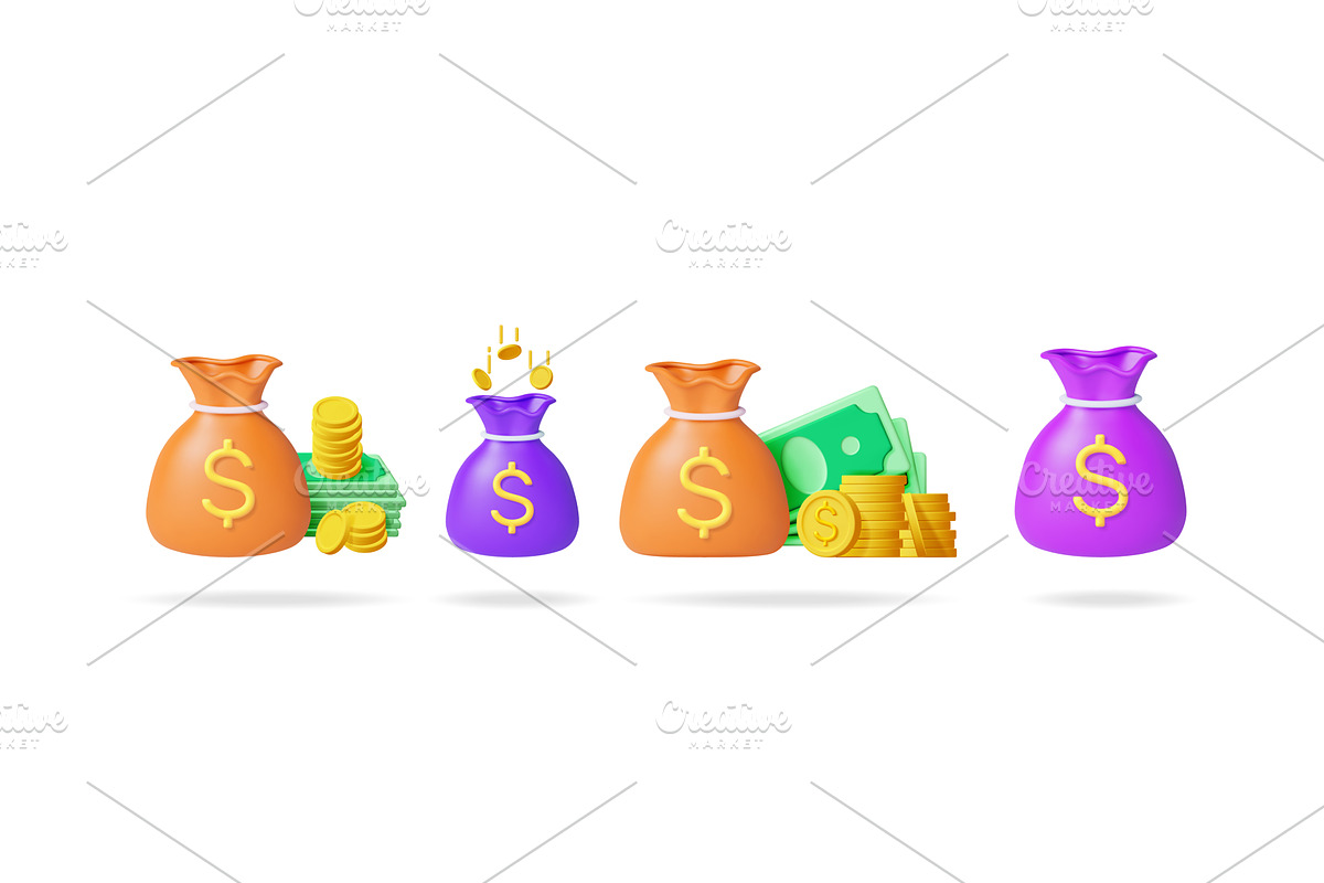 3d vector illustration of money bag, a Finance Illustration by Abscent