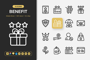 Benefit Icons, an Outline Icon by Spacepixel Creative
