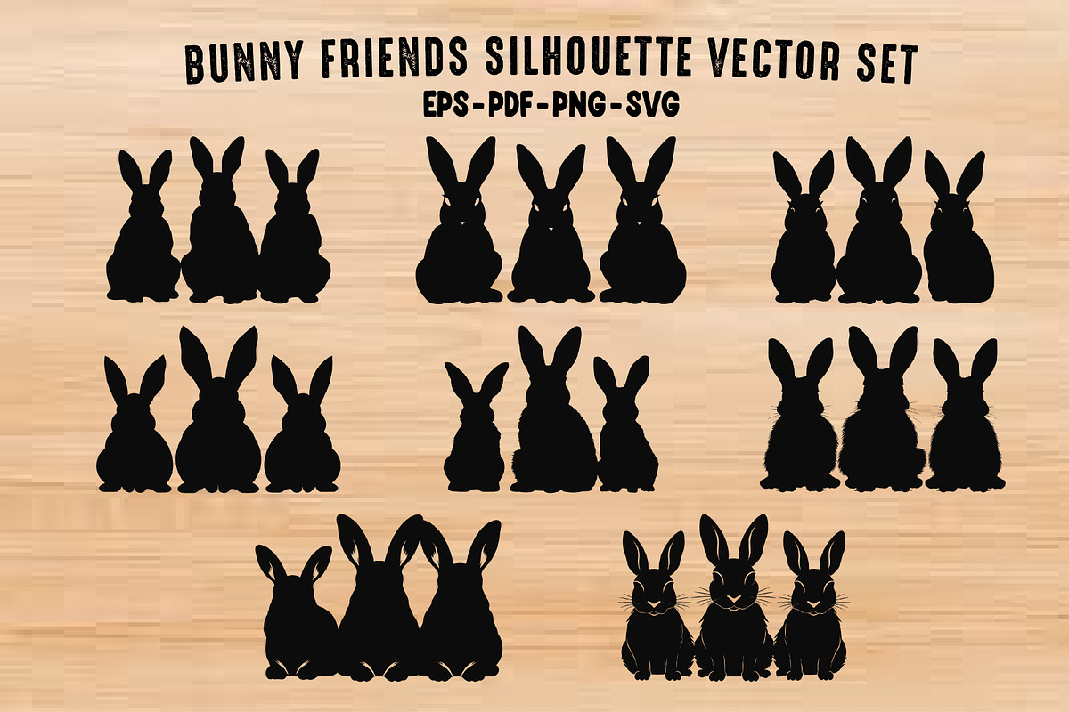 Bunny Friends Sitting Silhouette Set, an Animal Illustration by Gfx Expert Team (Photo 1 of 3)