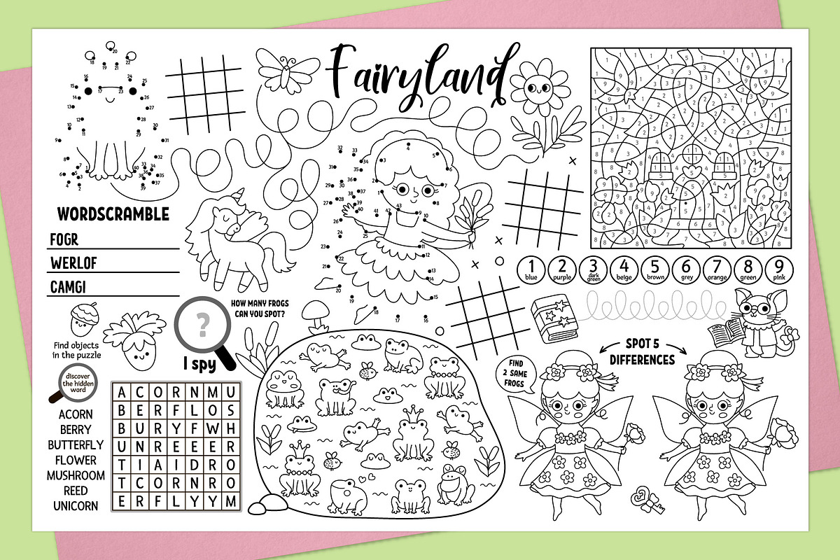 Fairyland coloring activity play mat, an Education Illustration by Lexi Claus (Photo 4 of 6)