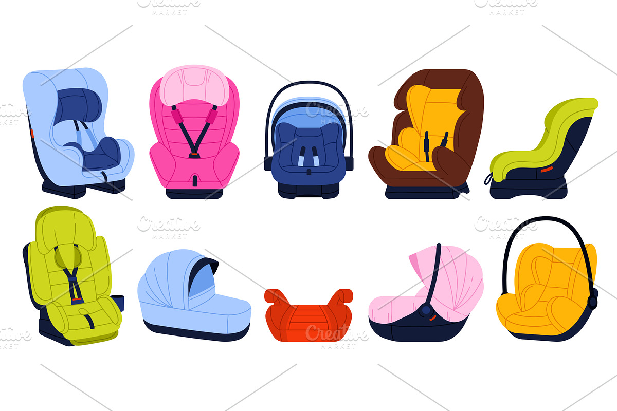 Colorful Baby and Child Car Seat Set, a Transportation Illustration by Flashvector