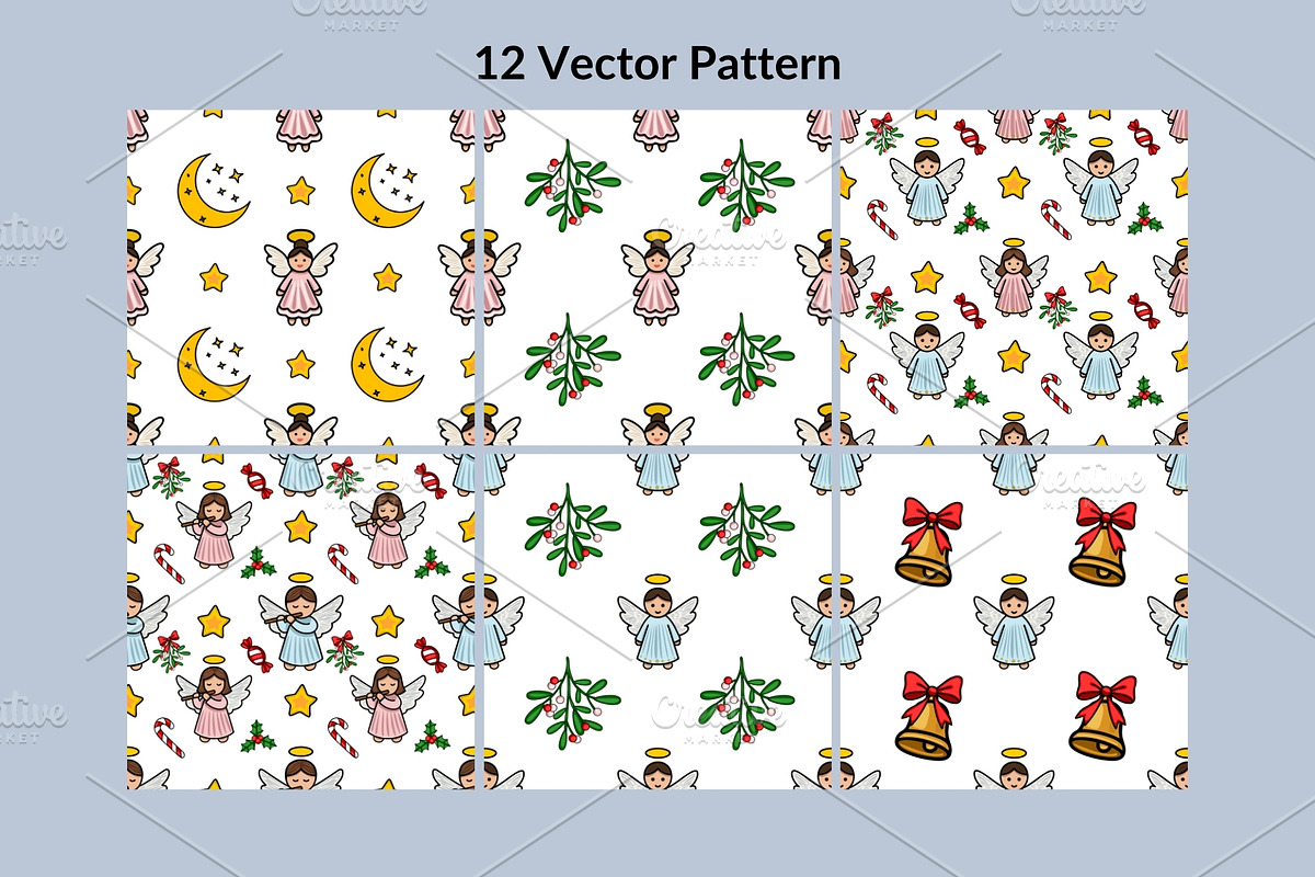 Christmas Angels: Patterns&Clipart, a Seasonal Illustration by Elatedowl (Photo 2 of 15)