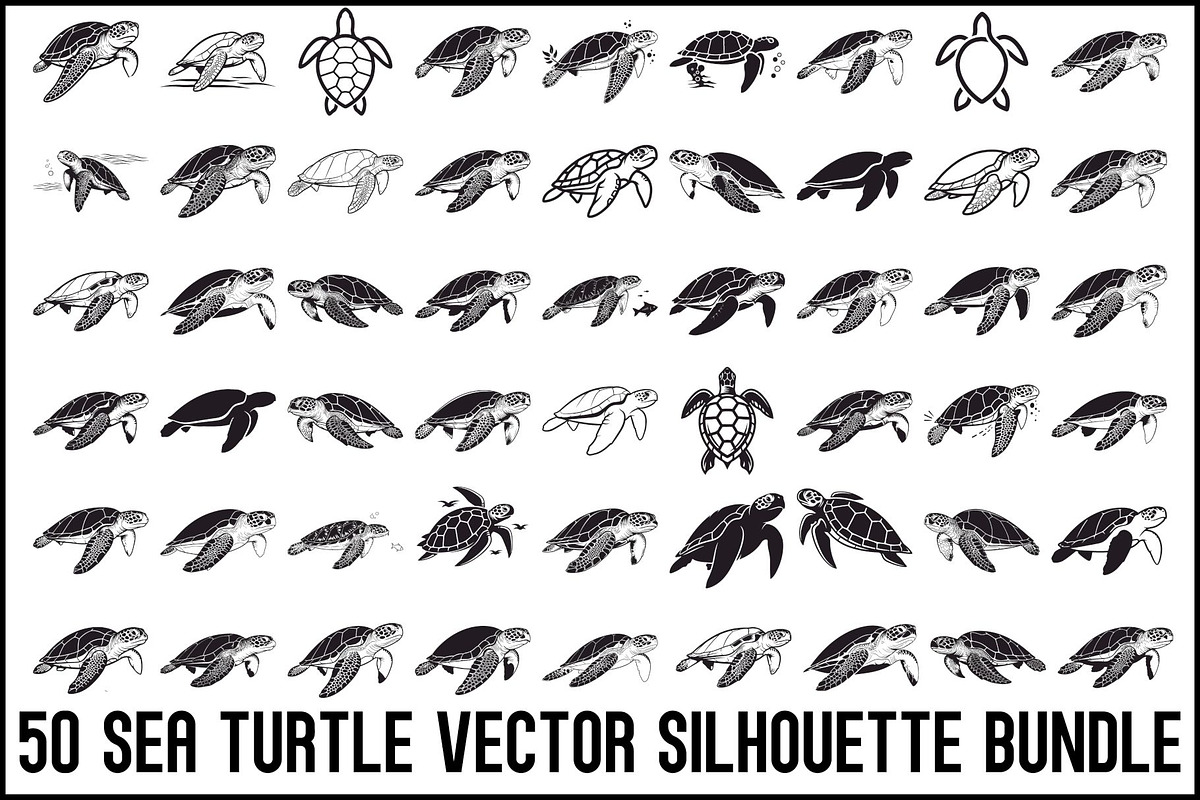 50 Sea Turtle Vector Silhouette Bund, an Illustration by jahid234 (Photo 1 of 51)