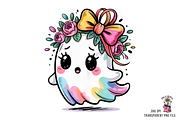 Ghost with Floral Bow PNG Bundle, an Illustration by Clipart Bloom (Thumbnail 4 of 11)