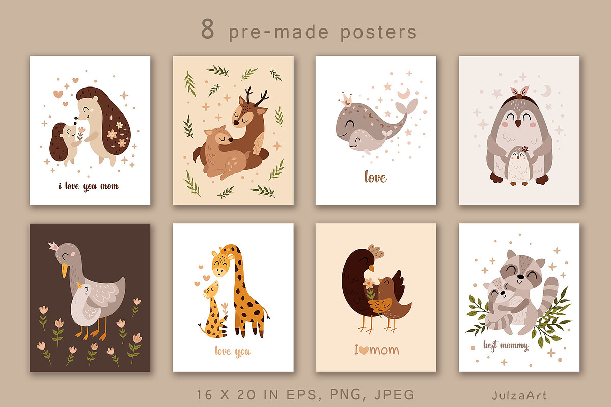 Mother and baby animals collection, an Animal Illustration by JulzaArt (Photo 4 of 9)