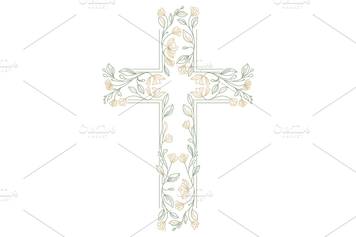 Floral Christian Cross Line Art SVG, a Decorative Illustration by Ghagra (Photo 2 of 4)