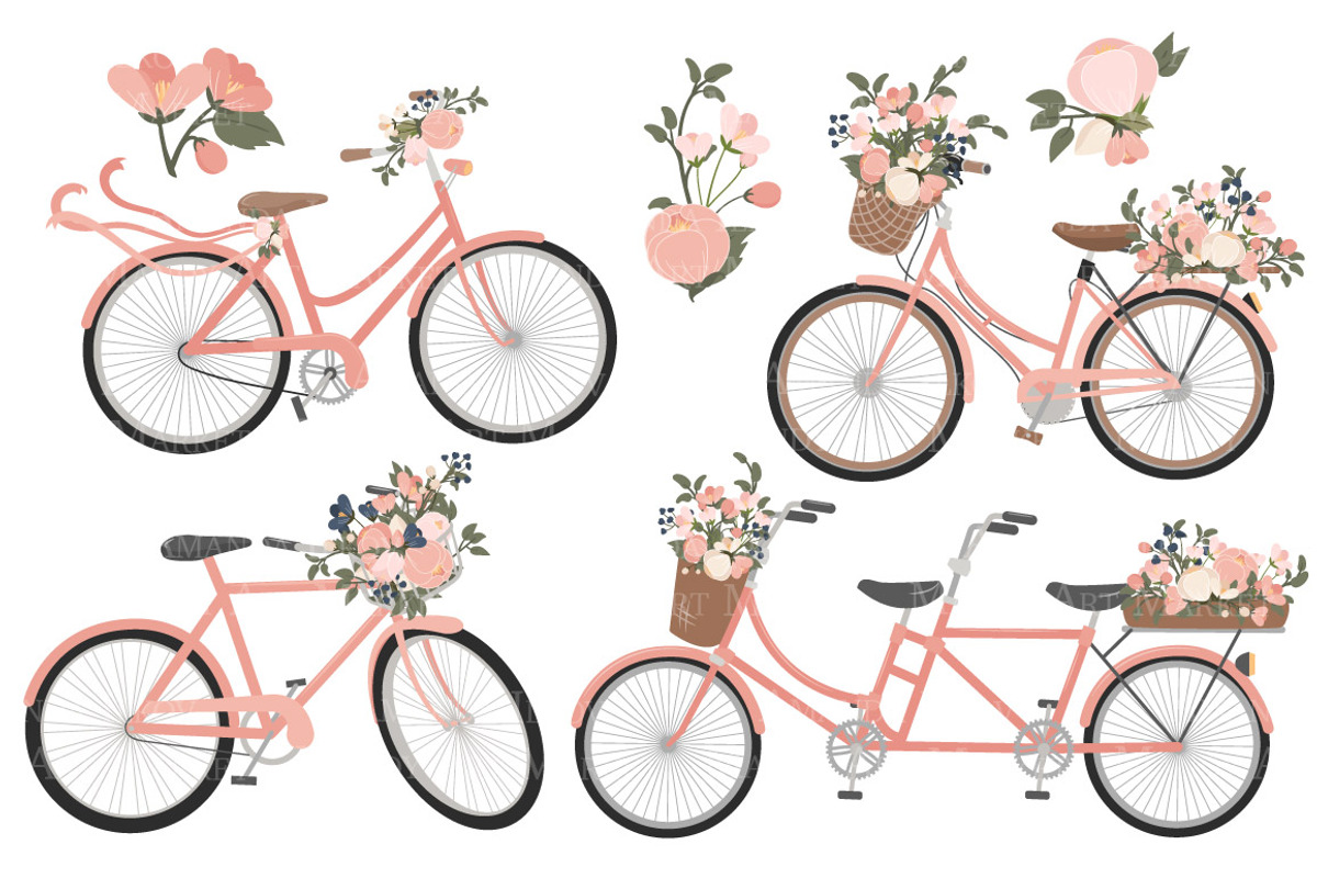 Navy & Pink Floral Bicycles Clipart, an Illustration by Amanda Ilkov (Photo 4 of 5)