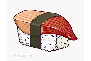 Hokkigai sushi with shellfish, a Food Illustration by Yayasya