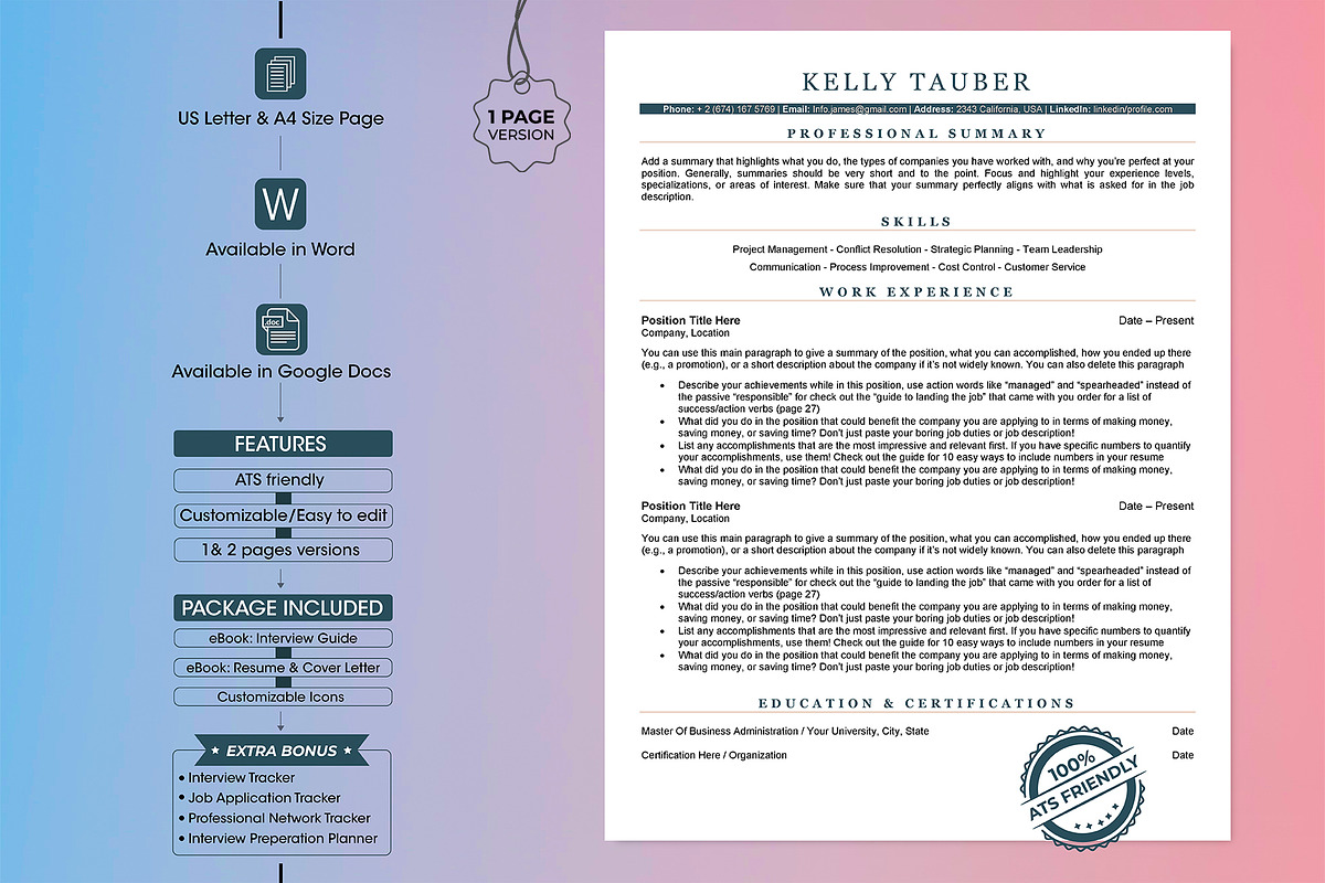 Modern ATS Resume Template in word, a Resume Template by Design_Xlab (Photo 1 of 10)