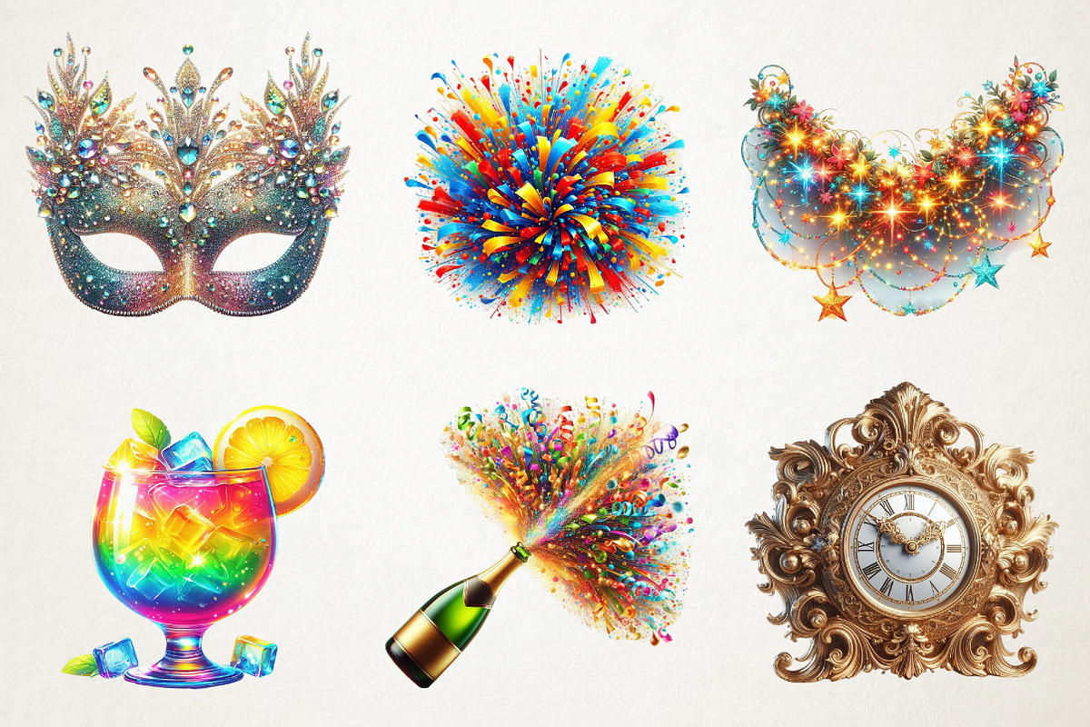 Festive Party Icons Happy New Year, a Seasonal Illustration by RobertsArt (Photo 3 of 5)