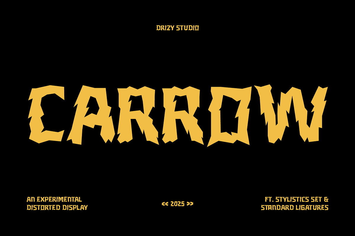 Carrow – Experimental Distrorted, a Sans Serif Font by Drizy (Photo 1 of 10)