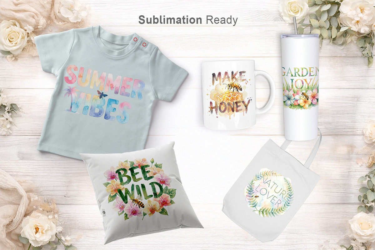 Summer Bee Watercolor Sublimation, an Illustration by Artnoy (Photo 6 of 8)