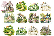 Spring Cottages House Clipart, an Illustration by DreamArtGraphic (Thumbnail 3 of 4)