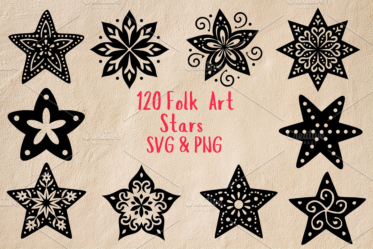 120 Folk Art Stars SVG & PNG Bundle, an Object Graphic by Pattern Whimsy (Photo 1 of 5)