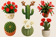 Watercolor Christmas Cactus Clipart, an Illustration by SVGArt (Thumbnail 7 of 8)
