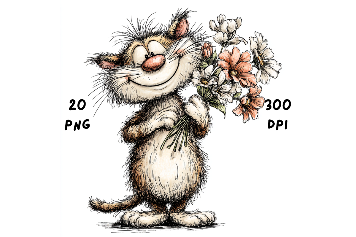 Whimsical Floral Cat Clipart, an Animal Illustration by GiraffeCreative (Photo 20 of 20)