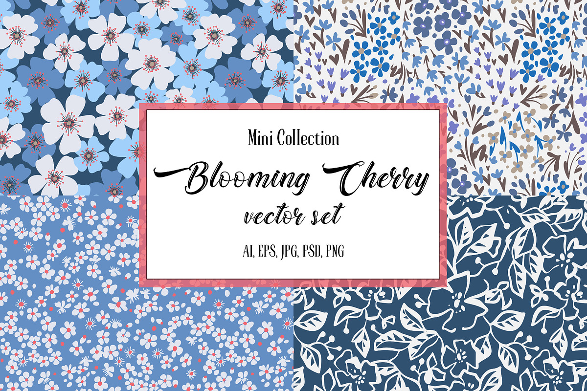 Blooming cherry.Vector set 4 pattern, a Pattern Graphic by GALAKAM (Photo 1 of 6)