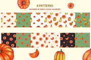 Hand-Drawn Pumpkin Clipart & Pattern, a Seasonal Illustration by KlymchukArtworks (Thumbnail 2 of 8)