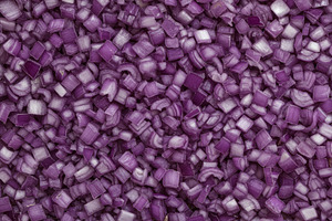 Finely chopped red onion pieces form, a Food & Drink Photo by professorinc