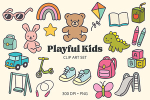 Playful Kids Clipart Set, an Object Illustration by Printable Pretty Studio