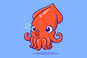 Cute Squid Swimming Cartoon, an Animal Illustration by Catalyst Labs