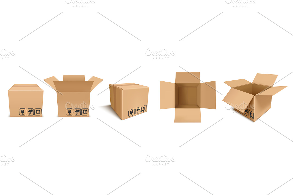 3d cardboard boxes. Realistic parcel, a Transportation Illustration by Frogella