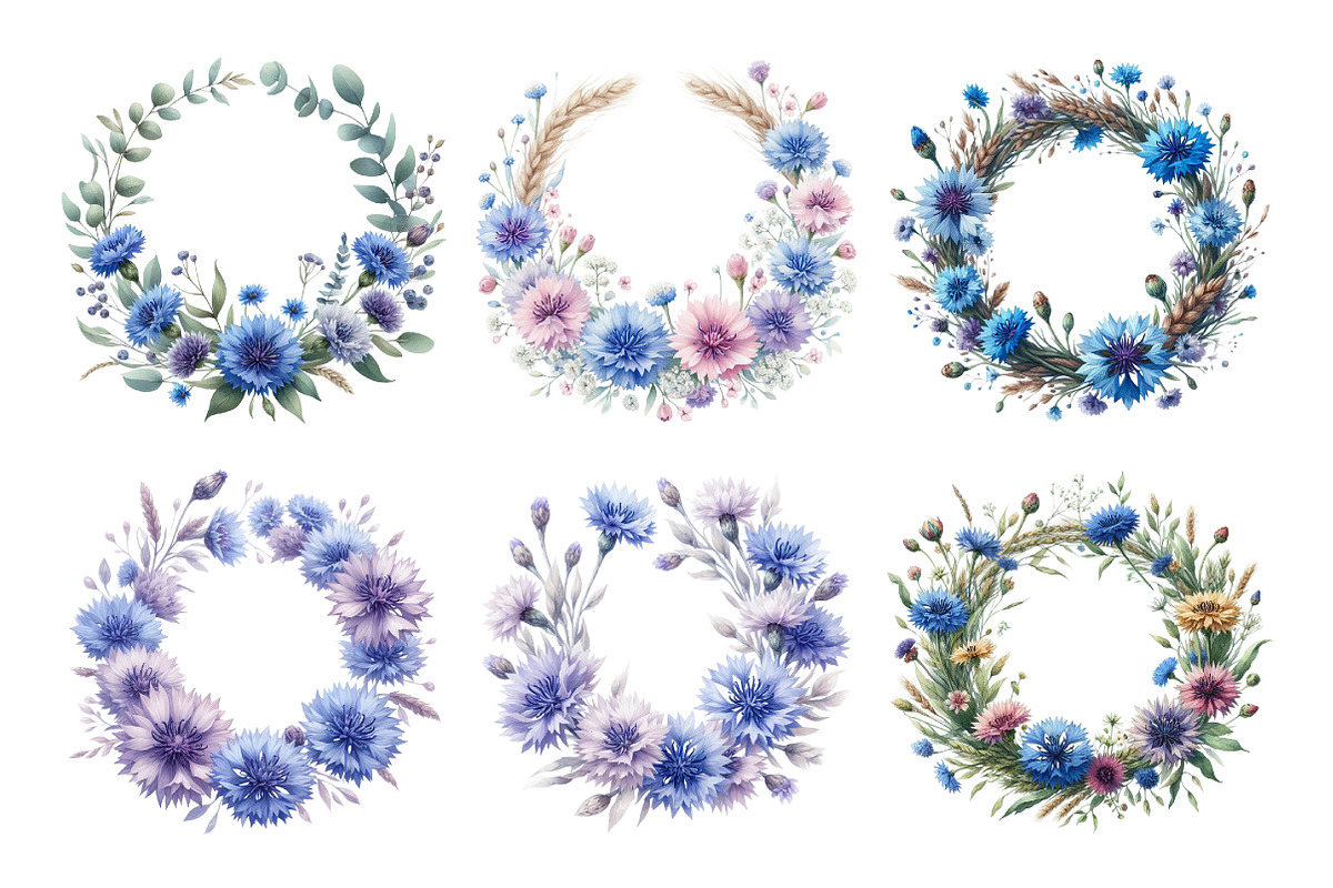 Cornflower Wreath Clipart Bundle, an Illustration by Daily.Designs (Photo 3 of 5)