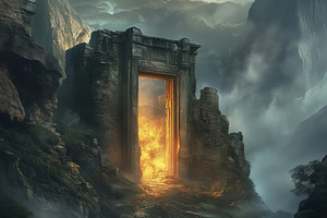 Fantasy ancient ruins with glowing, a Nature Photo by MistyDay