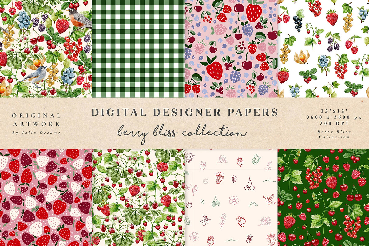Berry Bliss Seamless Patterns, an Illustration by fashionaddict (Photo 1 of 6)