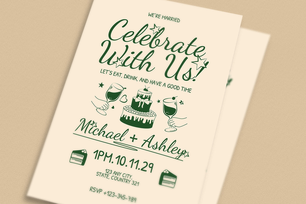 Vintage Handdrawn Wedding Invitation, an Invitation Template by VectorVactory (Photo 3 of 3)