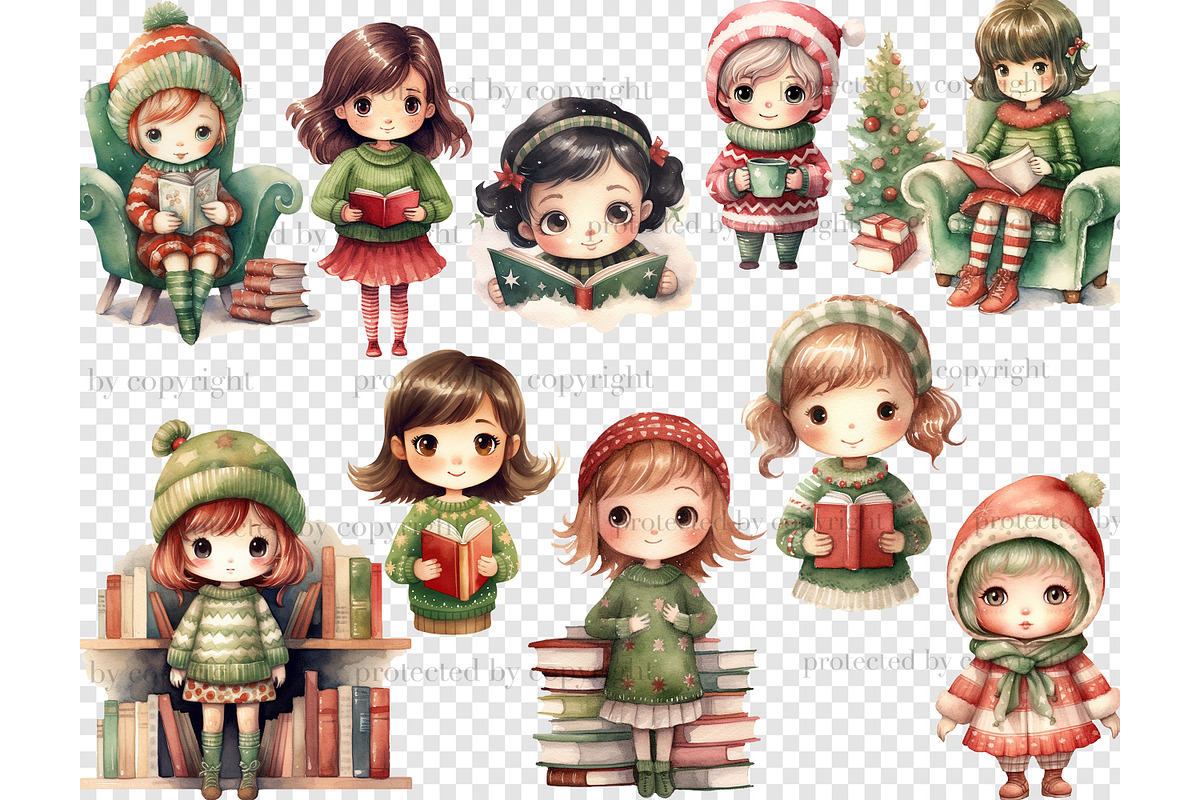 Christmas Cute Bookworm Clipart, a Person Illustration by GlamArtZhanna (Photo 5 of 5)