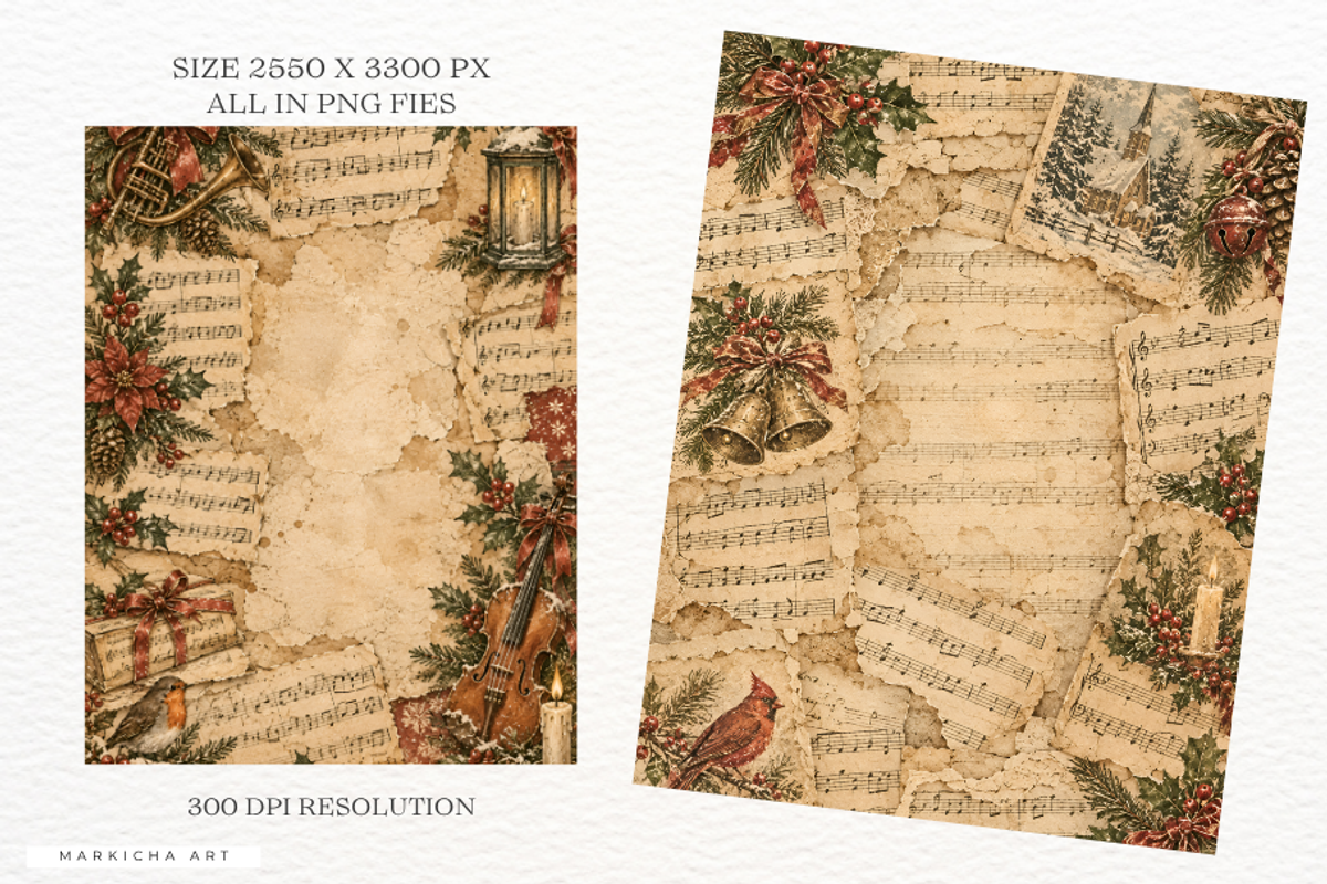Christmas Music Sheets Junk Journal, a Background Graphic by Markicha Art (Photo 3 of 5)