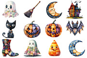 Patchwork Halloween Clipart Bundle, a Work Illustration by cherrydesign (Thumbnail 2 of 4)