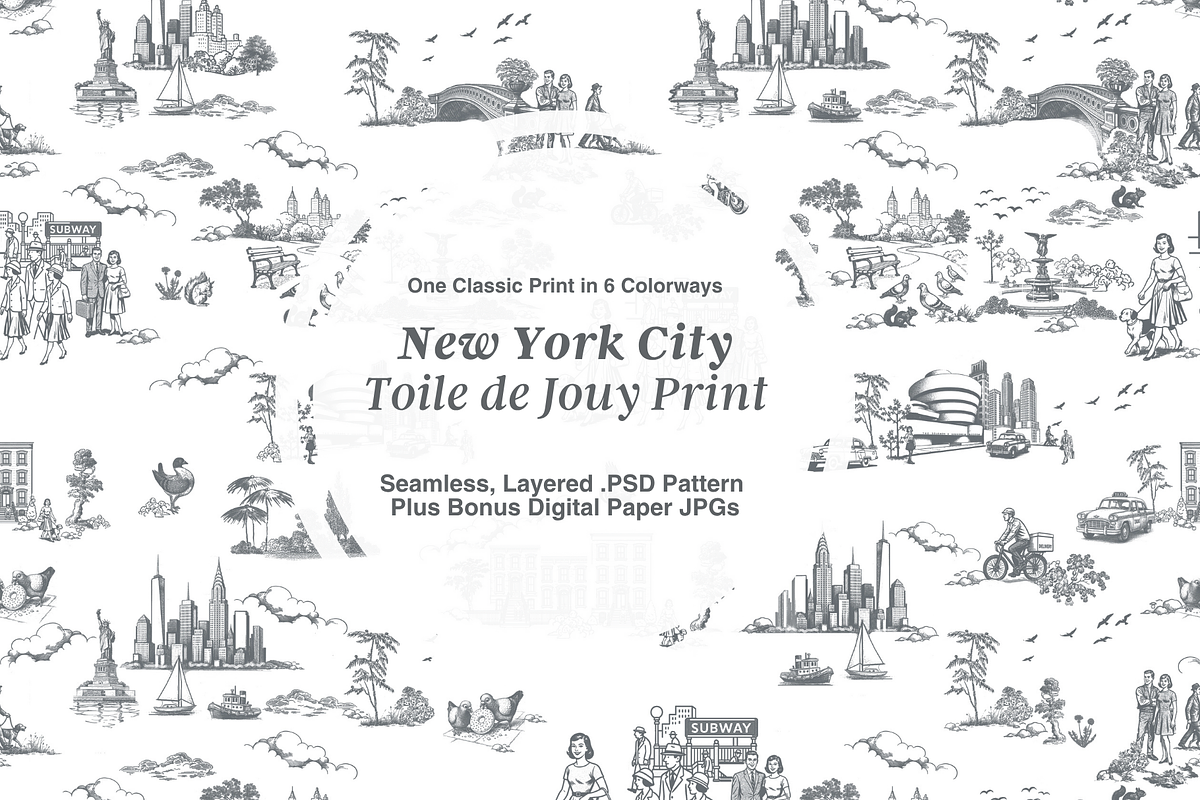 New York City Toile de Jouy Pattern, a Background Graphic by Hughes Studio (Photo 1 of 8)