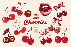 Retro Cherry Illustrations PNG & SVG, an Object Graphic by Marie T
