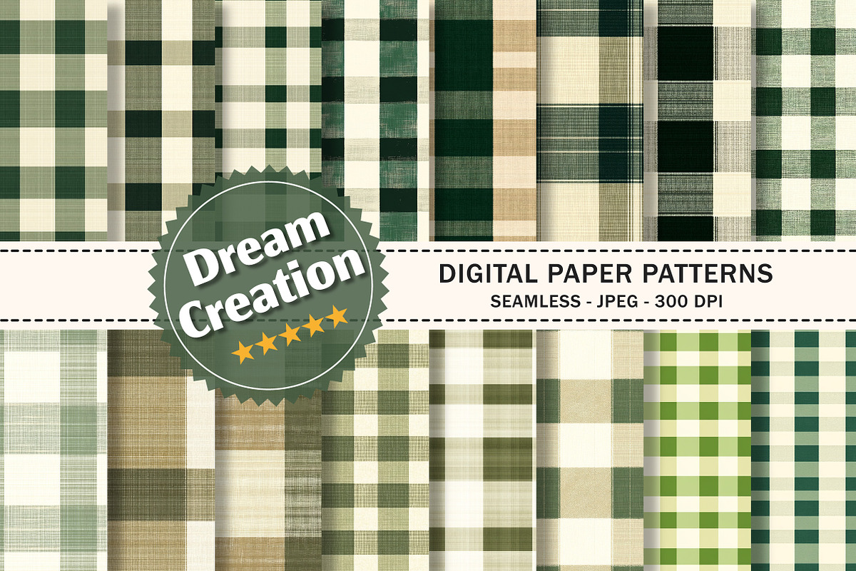 Green & Beige Gingham Patterns, a Pattern Graphic by Dream Creation (Photo 1 of 6)