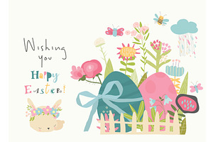 Cute Little Rabbit With Easter Eggs, an Animal Illustration by Maria Starus
