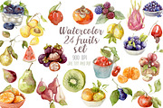 Watercolor 24 fruits set, a Food Illustration by My watercolor shop (Thumbnail 1 of 16)
