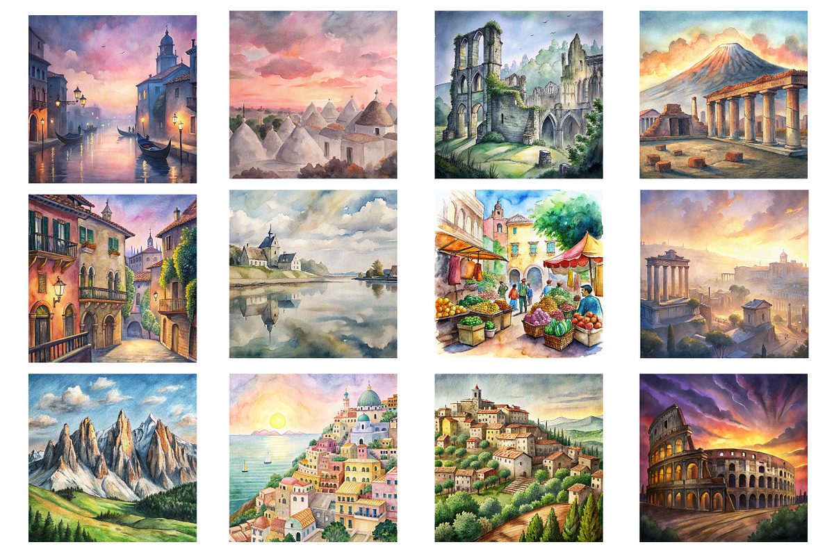 Italy Travel Art Watercolor Digital, a Background Photo by Wow Magic (Photo 1 of 2)