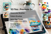 Procreate Watercolor Retro Brush Set, a Brush Add-On by Dreamanart (Thumbnail 1 of 3)