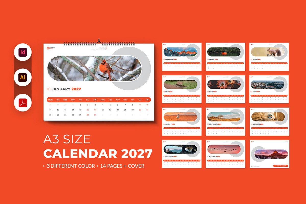 Landscape Calendar 2027 Template, a Stationery Template by MstArtwork (Photo 1 of 7)