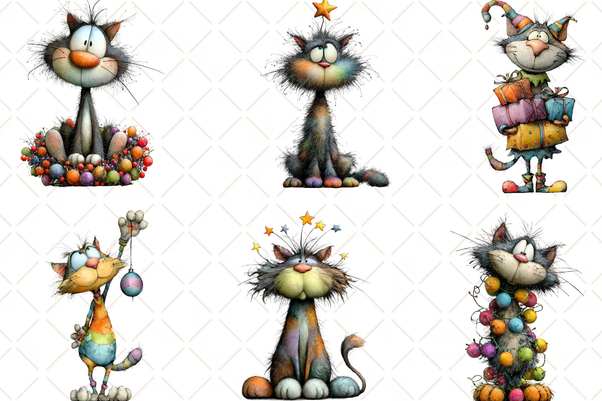 Christmas Cat Clipart, an Illustration by Black Bird Studio (Photo 2 of 6)