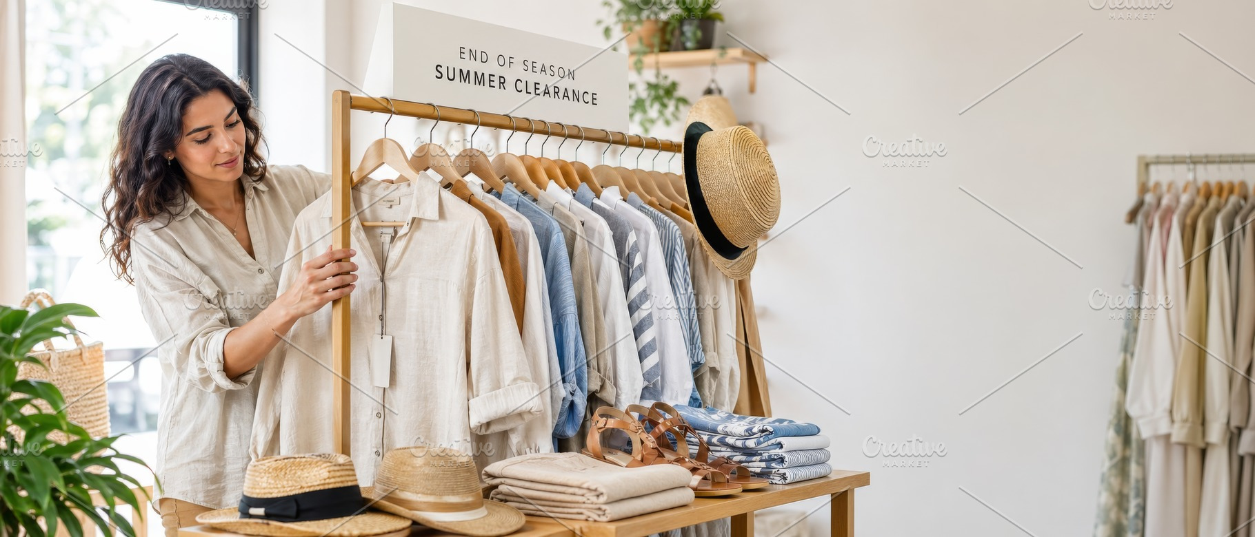Summer sale with woman organizing cl, a Photo by Dvoevnore photos